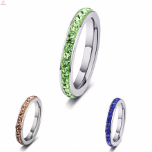 Senhoras de aço inoxidável prata simples mulheres verdes anéis de pedra